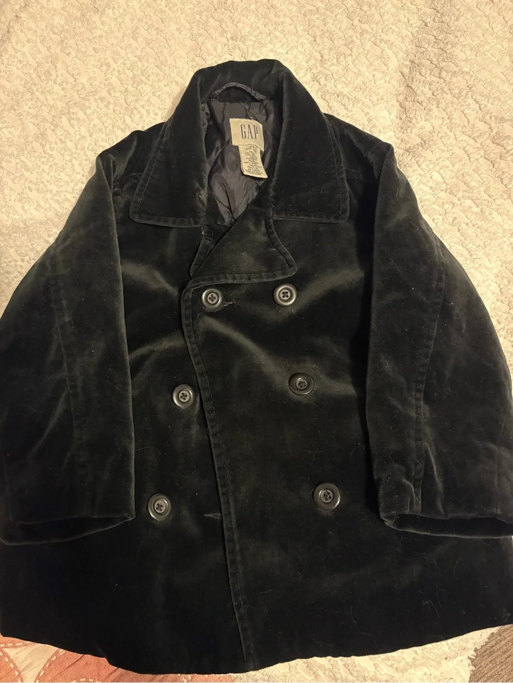 GAP Black Velvet Double-Breasted Pea Coat for Kids